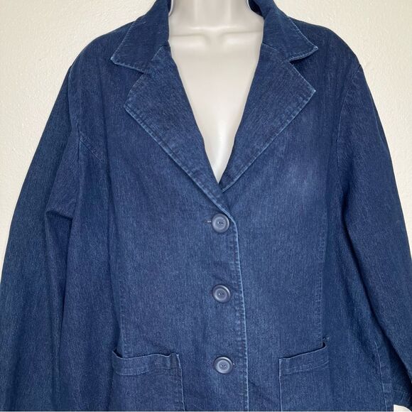 Denim and Co Denim Jean Jacket Blazer Style Dark Wash Three Button Women 2X - Picture 3 of 12